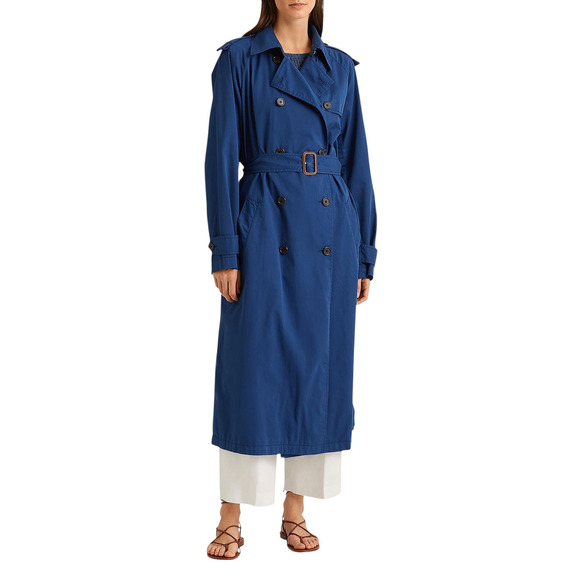 LAUREN RALPH LAUREN Jackets & Blazers - LAUREN RALPH LAUREN Women Trench Coat 18 Blue Cotton Belted Double Breasted